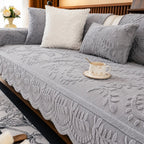Plush Non-Slip Sofa Cover with Embossed Leaf Texture and Silicone Grip Backing