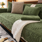 Plush Non-Slip Sofa Cover with Embossed Leaf Texture and Silicone Grip Backing