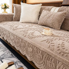 Plush Non-Slip Sofa Cover with Embossed Leaf Texture and Silicone Grip Backing
