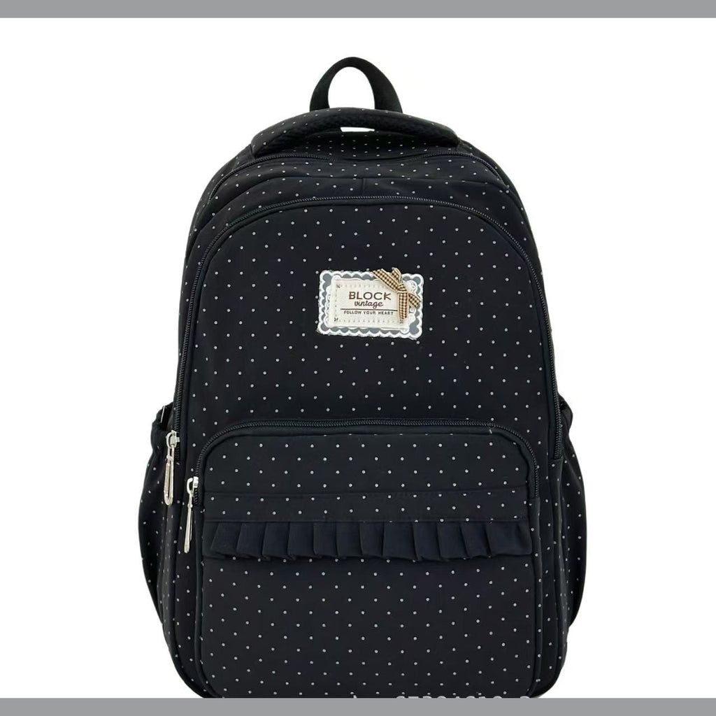 Polka Dot Ruffle Backpack with Multiple Pockets for School and Travel