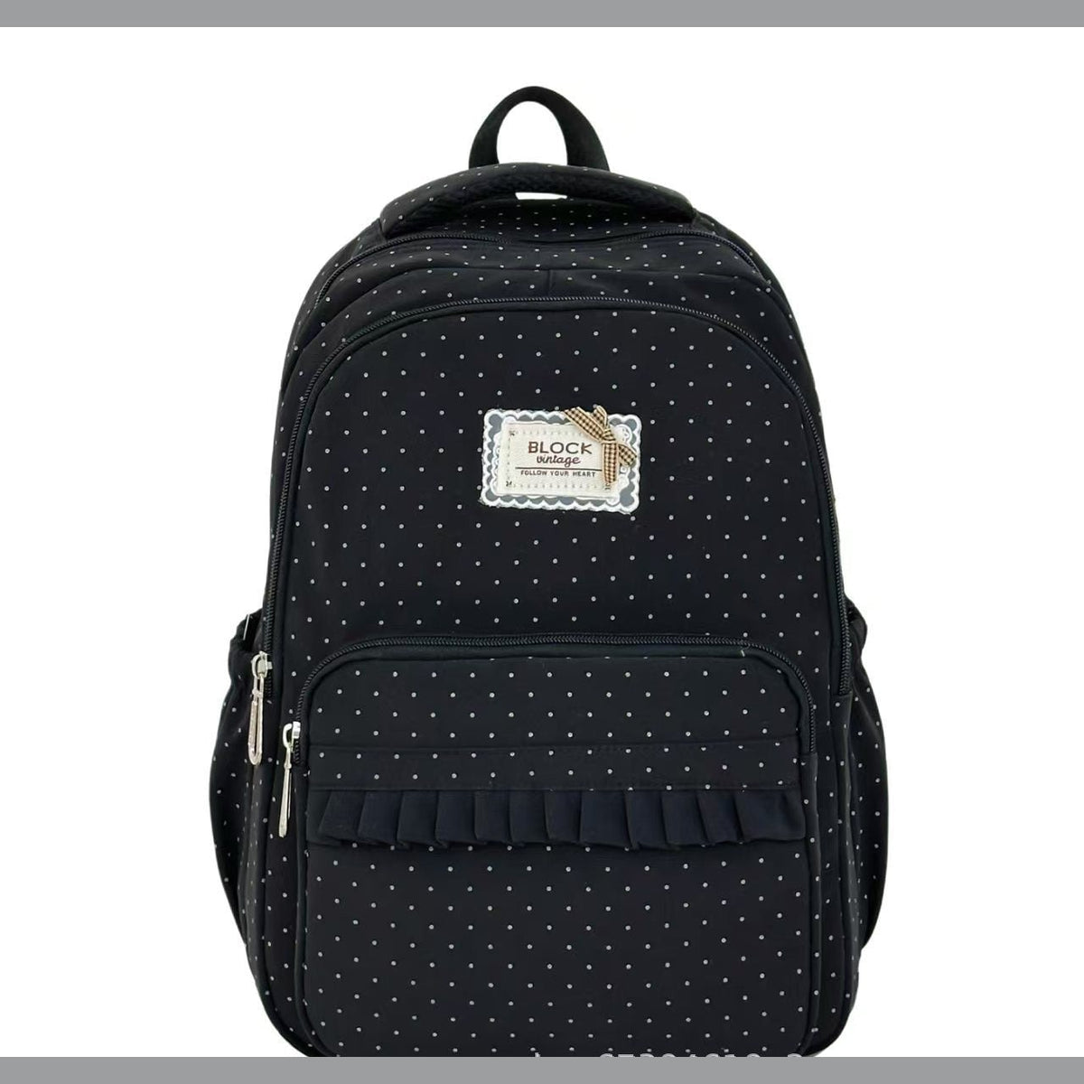 Polka Dot Ruffle Backpack with Multiple Pockets for School and Travel
