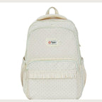 Polka Dot Ruffle Backpack with Multiple Pockets for School and Travel