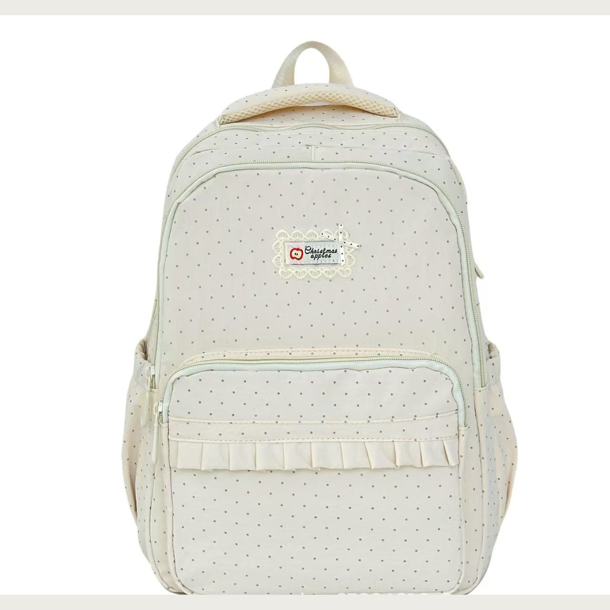 Polka Dot Ruffle Backpack with Multiple Pockets for School and Travel