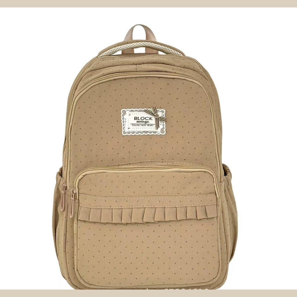 Polka Dot Ruffle Backpack with Multiple Pockets for School and Travel