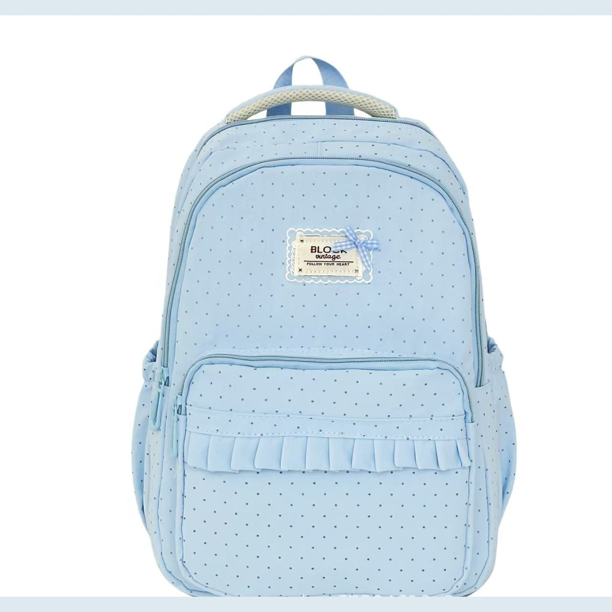 Polka Dot Ruffle Backpack with Multiple Pockets for School and Travel