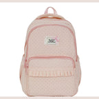 Polka Dot Ruffle Backpack with Multiple Pockets for School and Travel