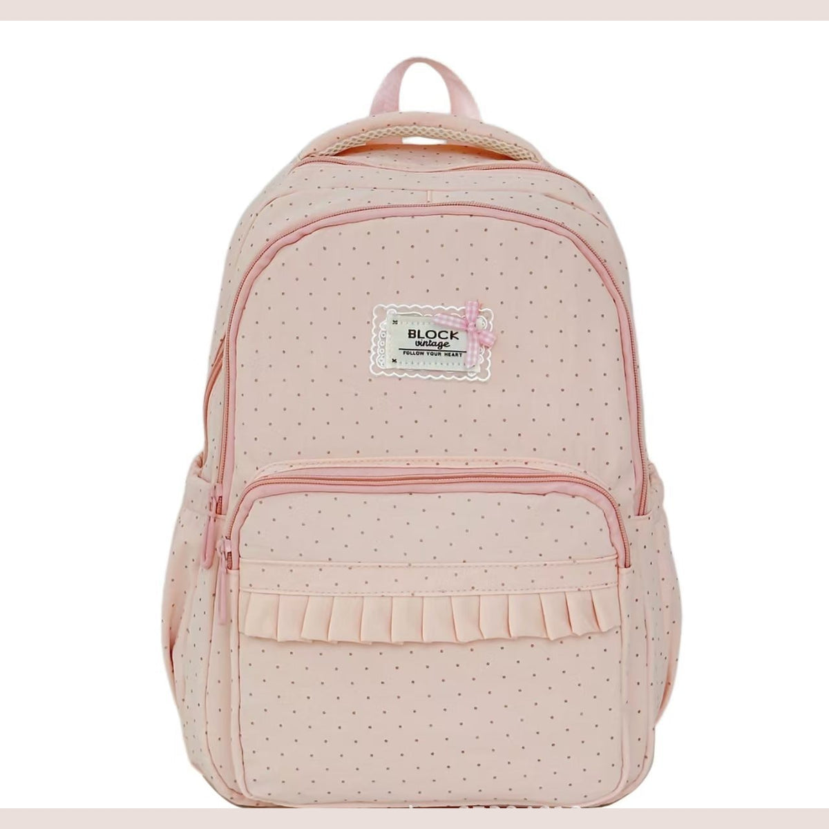 Polka Dot Ruffle Backpack with Multiple Pockets for School and Travel