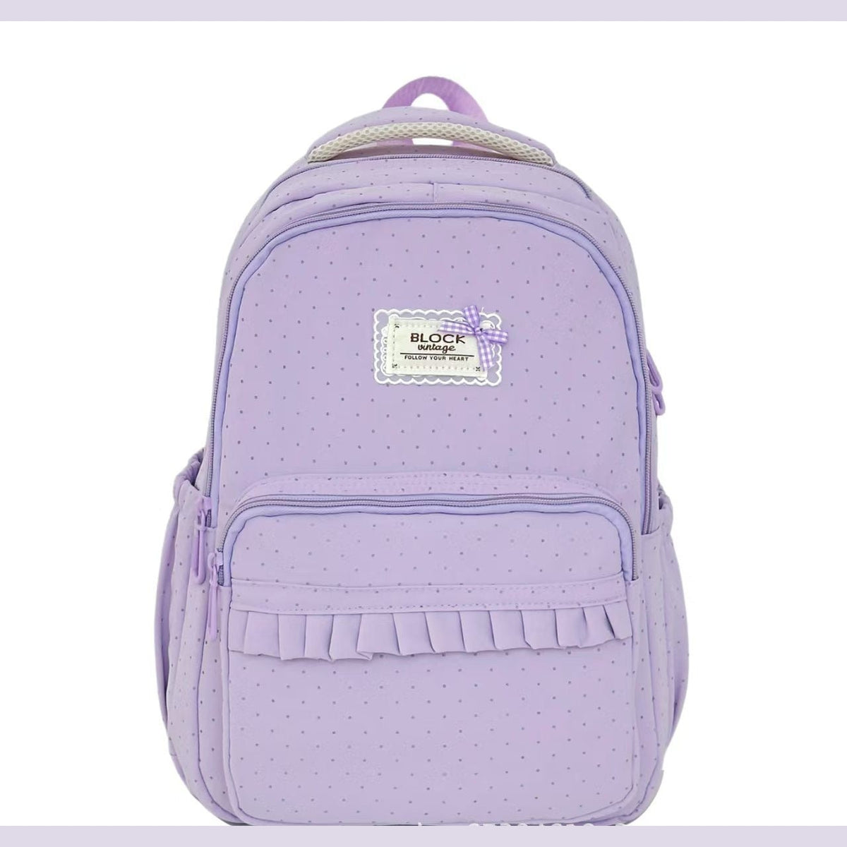 Polka Dot Ruffle Backpack with Multiple Pockets for School and Travel