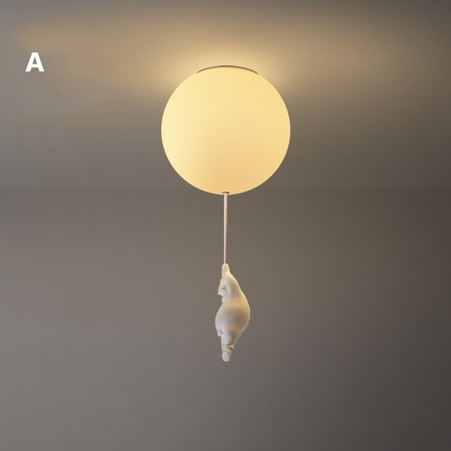 Balloon Globe Ceiling Light with Bear Pull Cord