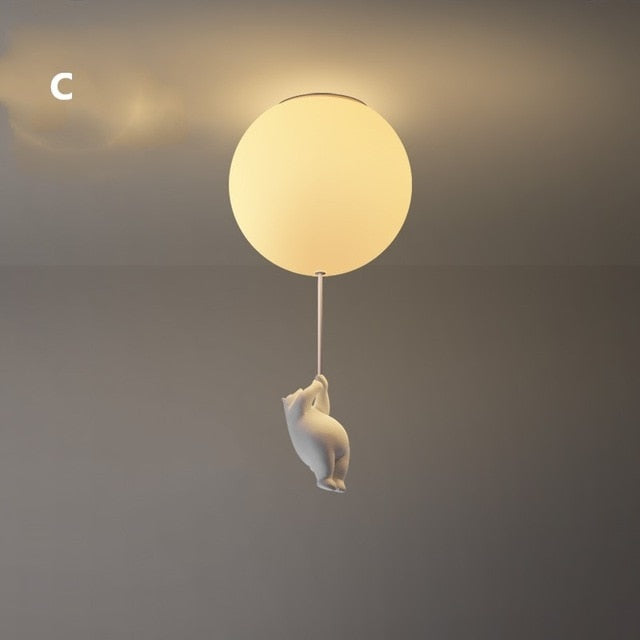 Balloon Globe Ceiling Light with Bear Pull Cord
