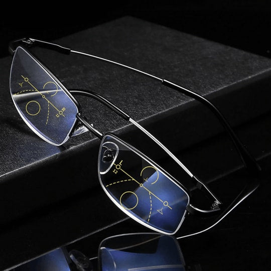 Progressive Multifocal Reading Glasses with Anti Glare Lenses and Half Frame