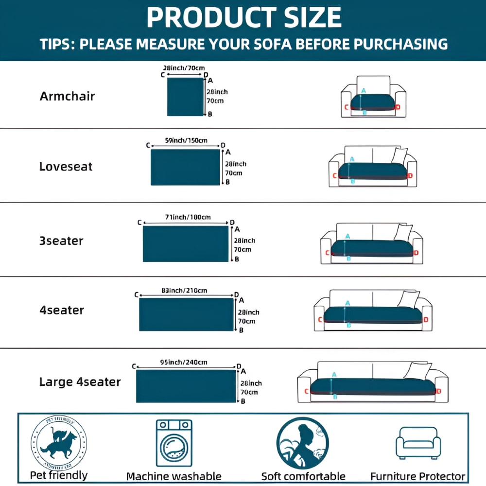 Quilted Pet Sofa Cover with Non Slip Backing for Dogs and Cats
