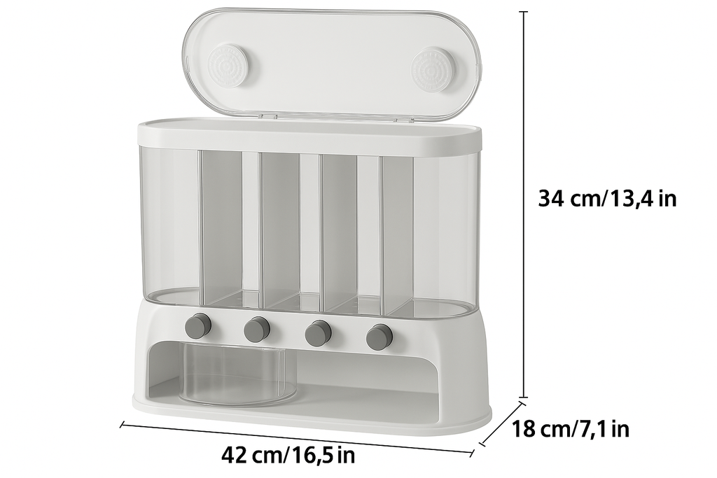 Grain Storage Container Multi Compartment Rice Dispenser Airtight Dry Food Storage with Flip Top Lid and Push Button Dispensing for Kitchen Pantry