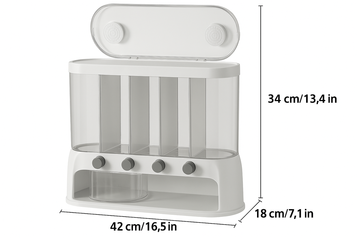 Grain Storage Container Multi Compartment Rice Dispenser Airtight Dry Food Storage with Flip Top Lid and Push Button Dispensing for Kitchen Pantry
