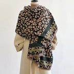 Reversible Leopard Print Wool Blend Scarf for Women Oversized Winter Wrap