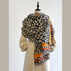Reversible Leopard Print Wool Blend Scarf for Women Oversized Winter Wrap