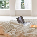 Reversible Plush Fleece Throw Blanket with Bubble Texture for Bed and Sofa