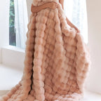 Reversible Plush Fleece Throw Blanket with Bubble Texture for Bed and Sofa