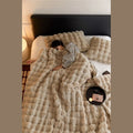 Reversible Plush Fleece Throw Blanket with Bubble Texture for Bed and Sofa