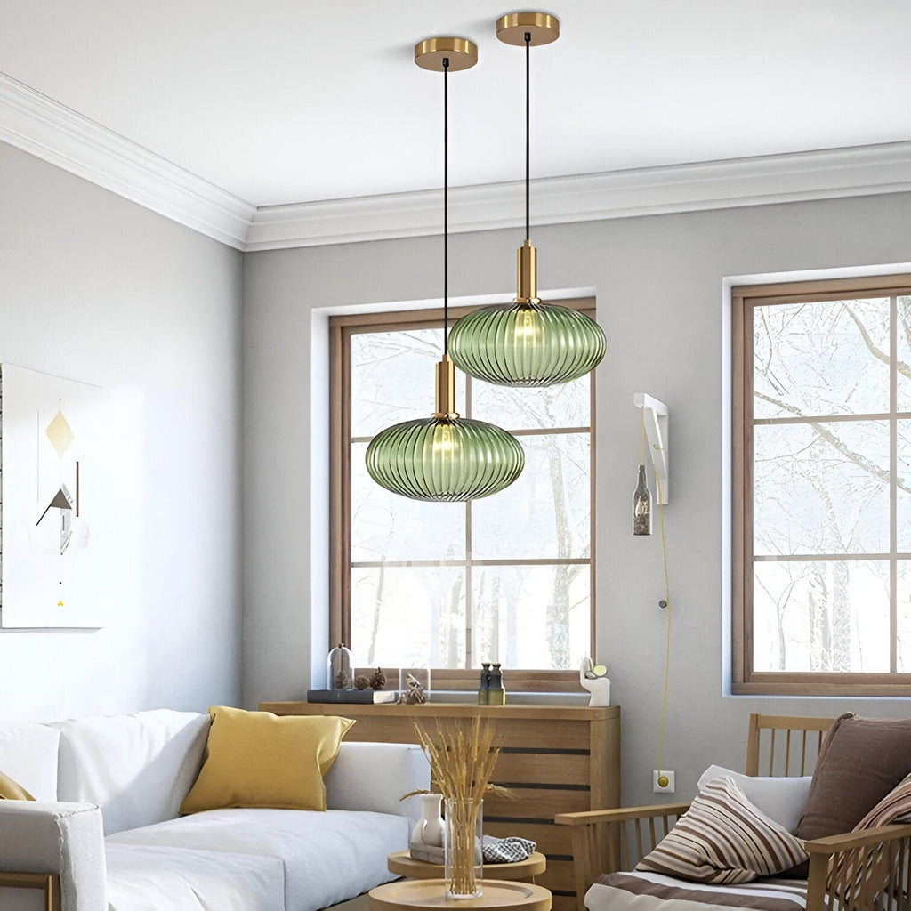 Ribbed Glass Pendant Light with Metal Tube Fitting for Kitchen Island