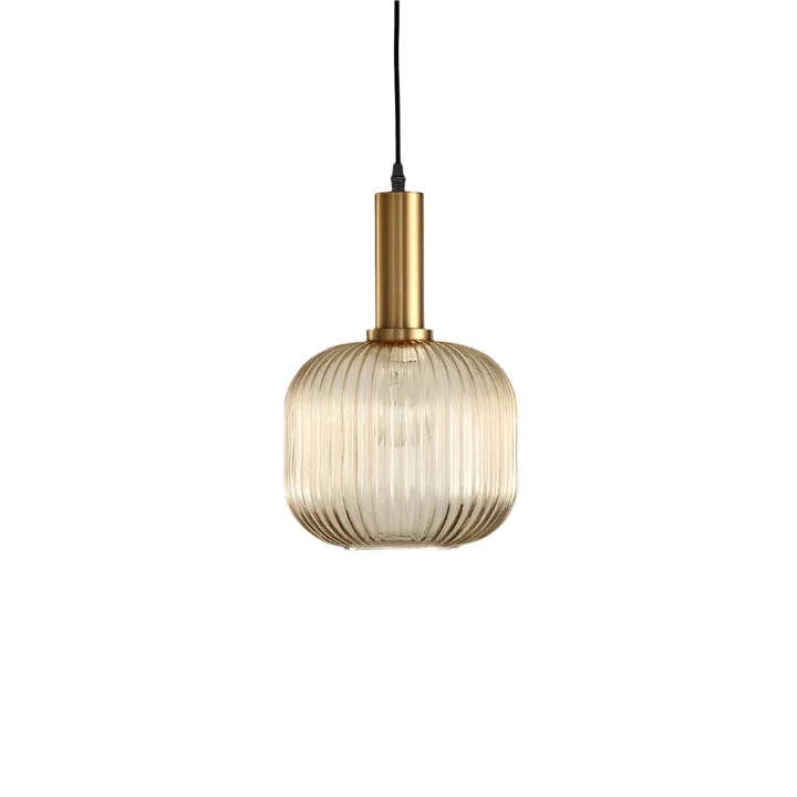 Ribbed Glass Pendant Light with Metal Tube Fitting for Kitchen Island