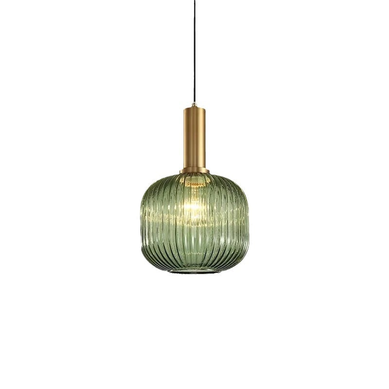 Ribbed Glass Pendant Light with Metal Tube Fitting for Kitchen Island