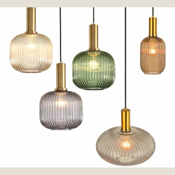 Ribbed Glass Pendant Light with Metal Tube Fitting for Kitchen Island