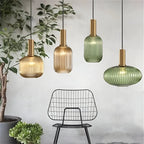 Ribbed Glass Pendant Light with Metal Tube Fitting for Kitchen Island