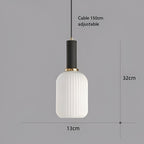 Ribbed Glass Pendant Light with Metal Tube Fitting for Kitchen Island