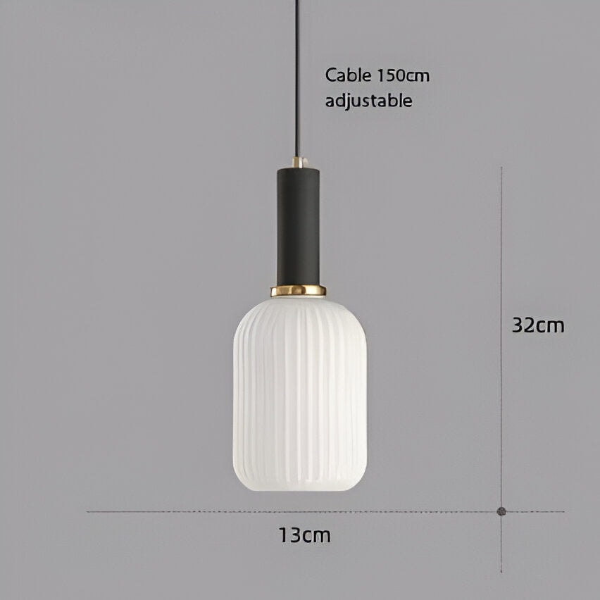 Ribbed Glass Pendant Light with Metal Tube Fitting for Kitchen Island