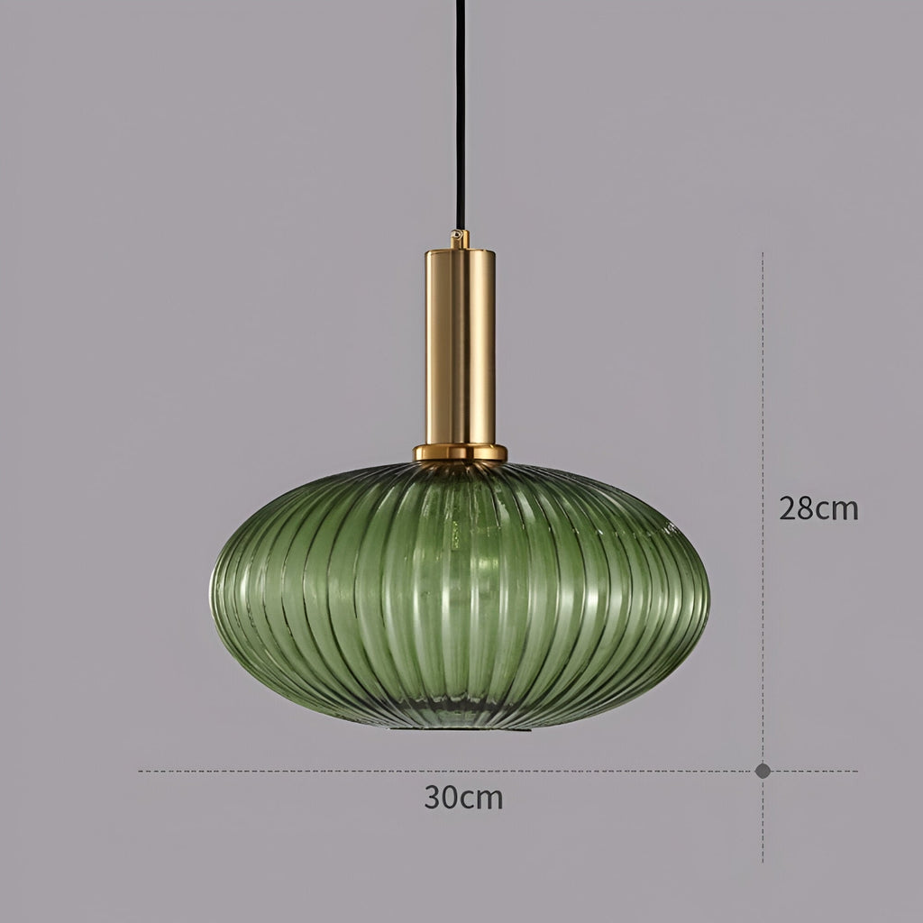 Ribbed Glass Pendant Light with Metal Tube Fitting for Kitchen Island