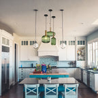 Ribbed Glass Pendant Light with Metal Tube Fitting for Kitchen Island