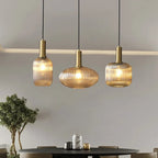 Ribbed Glass Pendant Light with Metal Tube Fitting for Kitchen Island