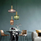 Ribbed Glass Pendant Light with Metal Tube Fitting for Kitchen Island