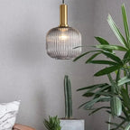 Ribbed Glass Pendant Light with Metal Tube Fitting for Kitchen Island