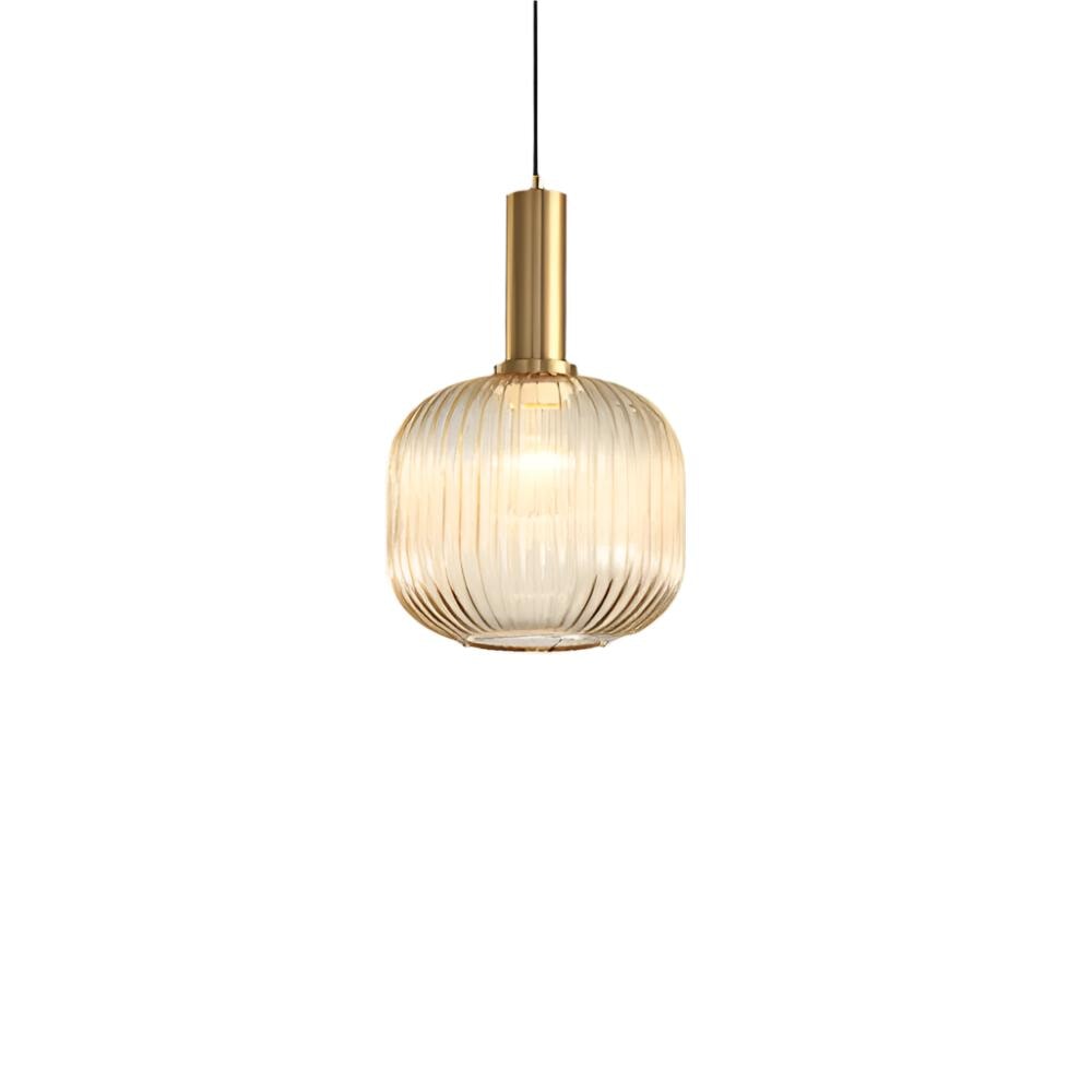 Ribbed Glass Pendant Light with Metal Tube Fitting for Kitchen Island