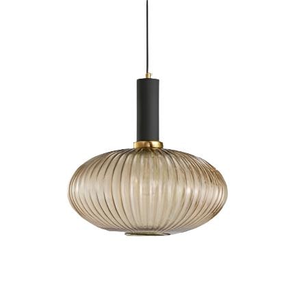 Ribbed Glass Pendant Light with Metal Tube Fitting for Kitchen Island