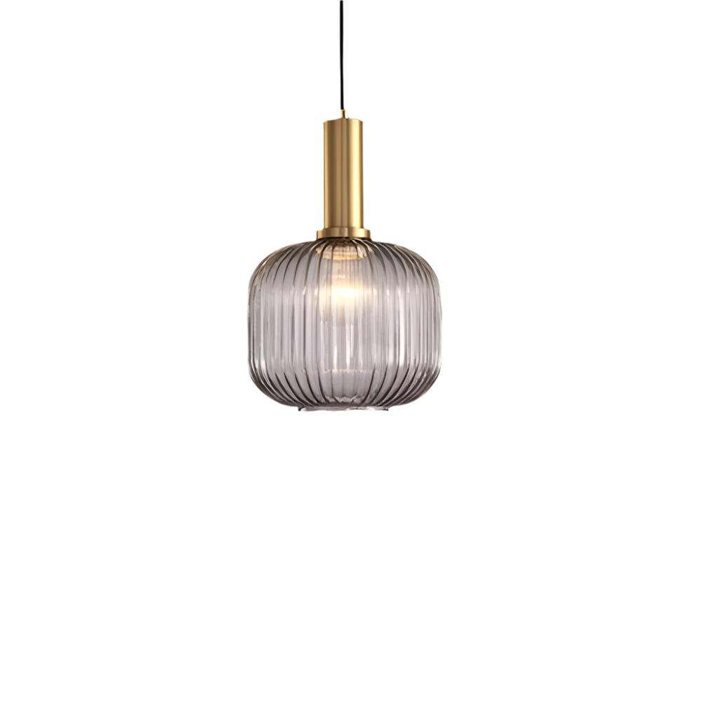Ribbed Glass Pendant Light with Metal Tube Fitting for Kitchen Island