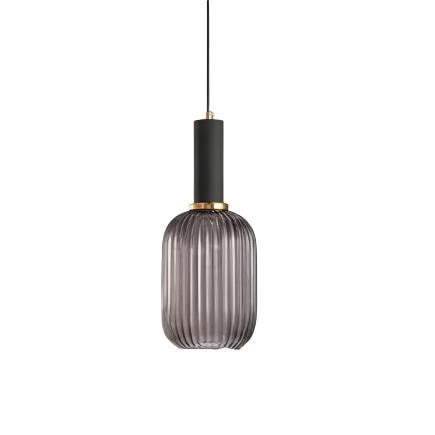Ribbed Glass Pendant Light with Metal Tube Fitting for Kitchen Island