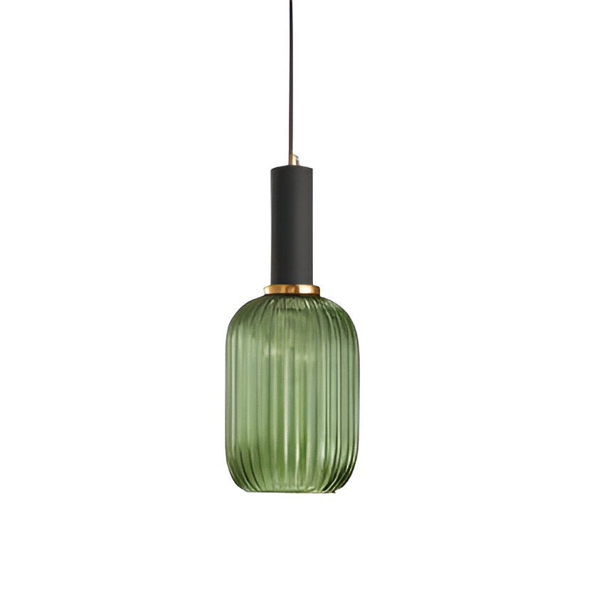 Ribbed Glass Pendant Light with Metal Tube Fitting for Kitchen Island