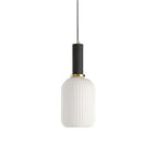 Ribbed Glass Pendant Light with Metal Tube Fitting for Kitchen Island