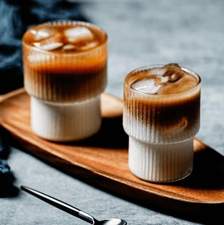 Ribbed Glass Tumbler Set for Iced Coffee and Cocktails