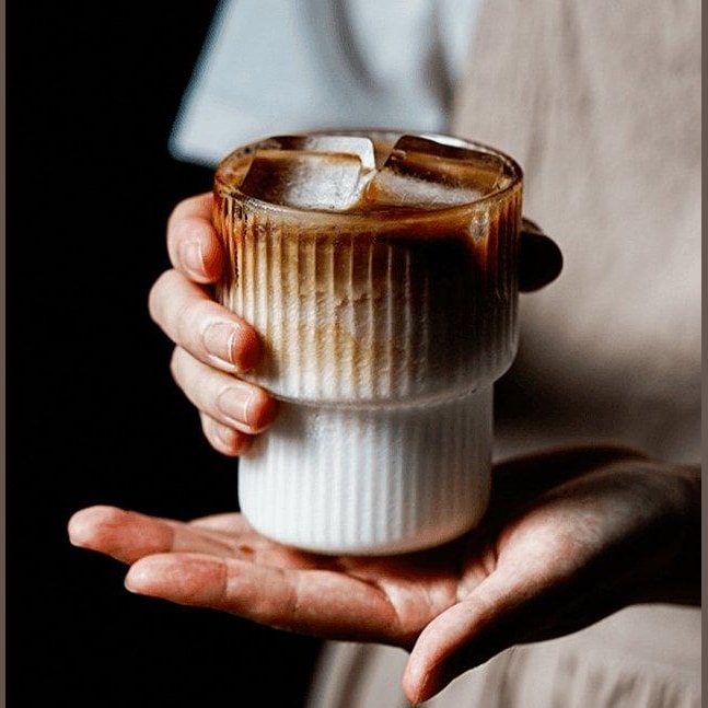 Ribbed Glass Tumbler Set for Iced Coffee and Cocktails