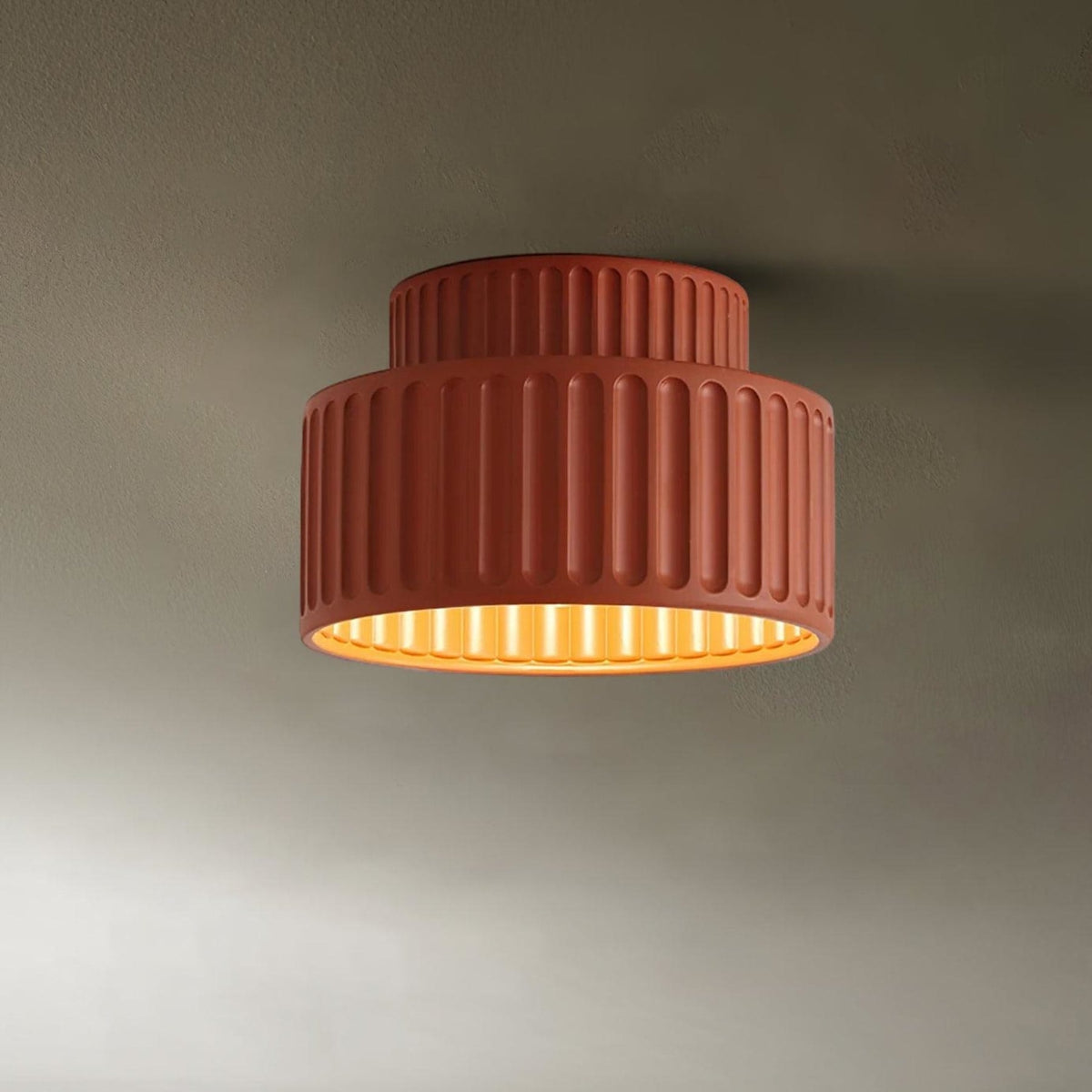 Ribbed Resin Semi Flush Mount Ceiling Light with Tiered Shade for Hallway