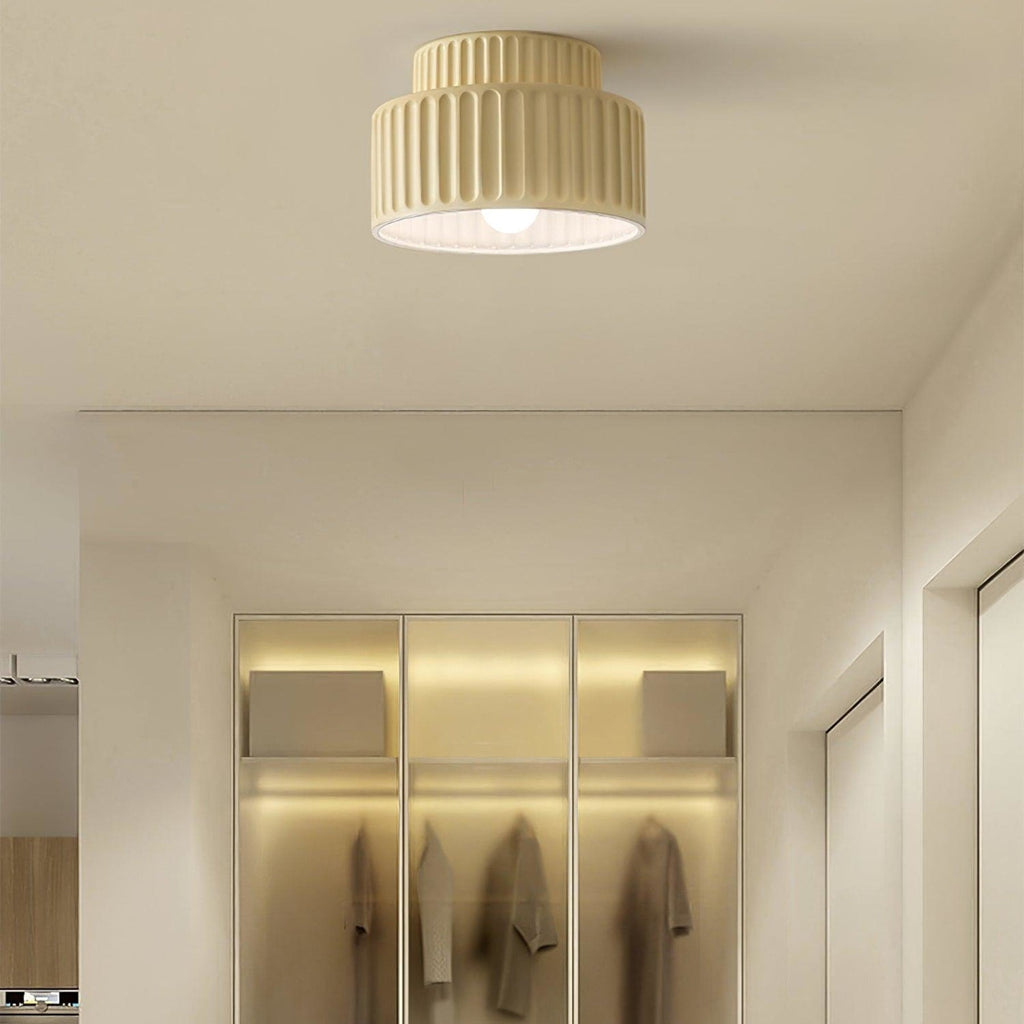 Ribbed Resin Semi Flush Mount Ceiling Light with Tiered Shade for Hallway