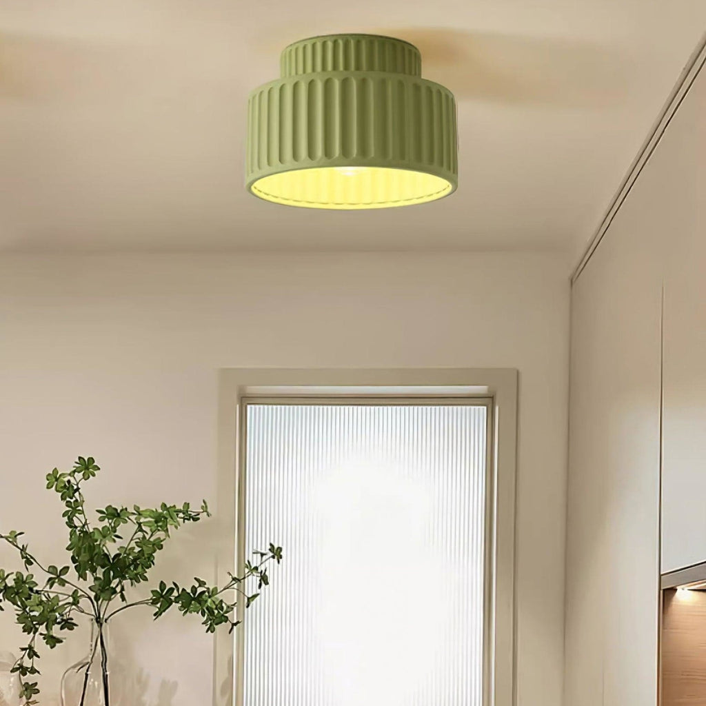 Ribbed Resin Semi Flush Mount Ceiling Light with Tiered Shade for Hallway