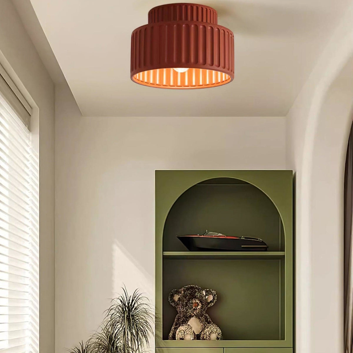 Ribbed Resin Semi Flush Mount Ceiling Light with Tiered Shade for Hallway