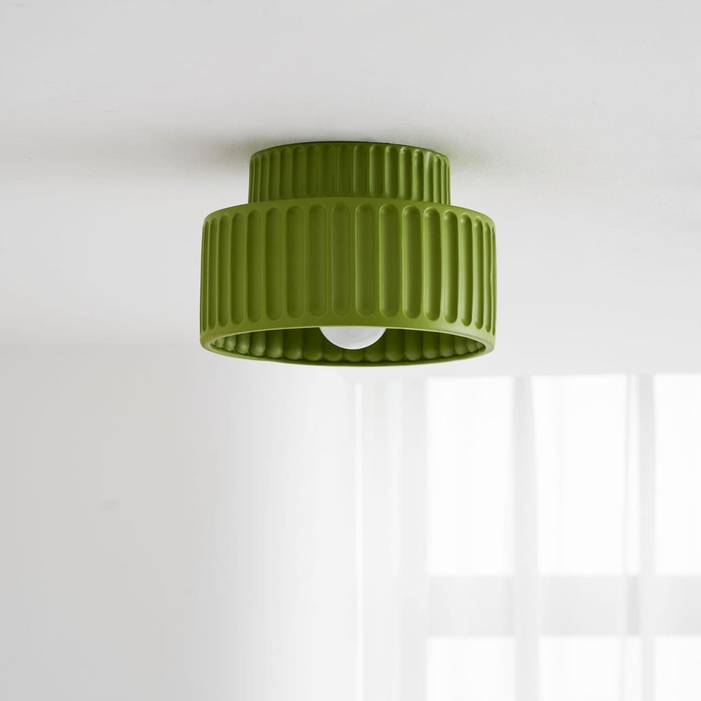 Ribbed Resin Semi Flush Mount Ceiling Light with Tiered Shade for Hallway
