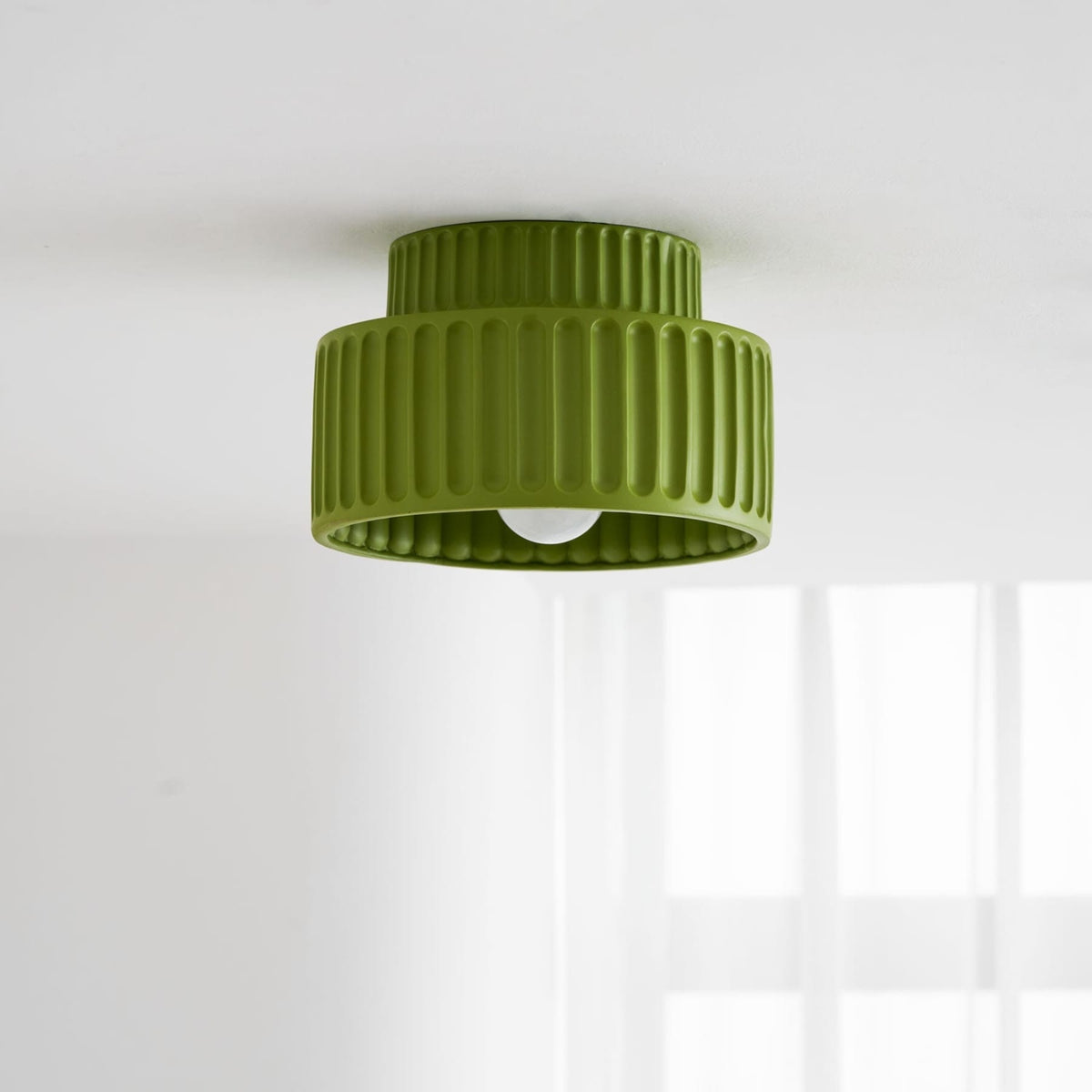 Ribbed Resin Semi Flush Mount Ceiling Light with Tiered Shade for Hallway