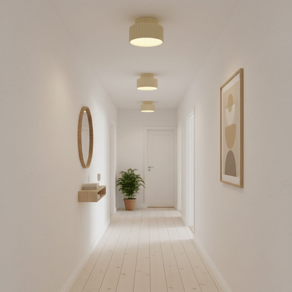 Ribbed Resin Semi Flush Mount Ceiling Light with Tiered Shade for Hallway
